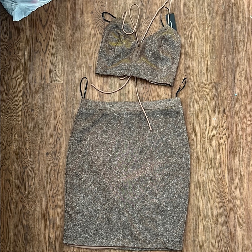 Brown Glitter Skirt Set